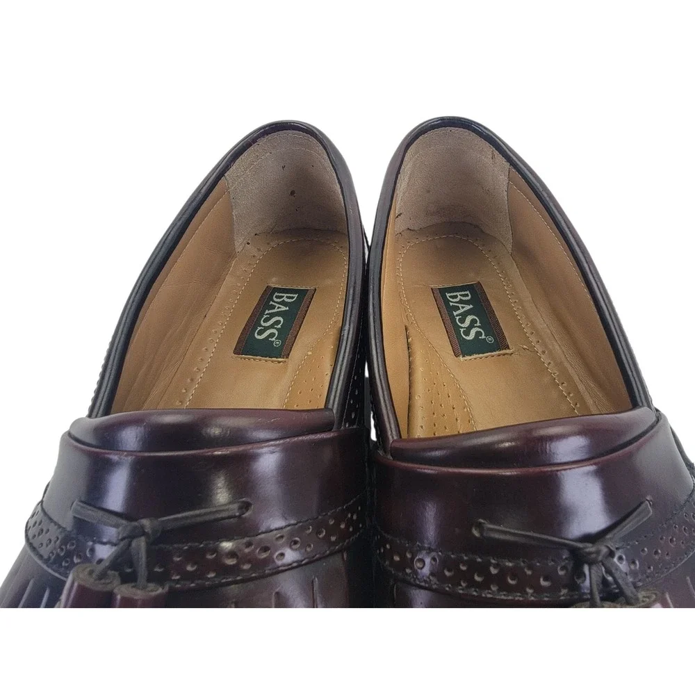 Bass‎ Niles Men's Burgundy Leather Moc Toe Kiltie Tassel Loafer Shoes Size 10 D